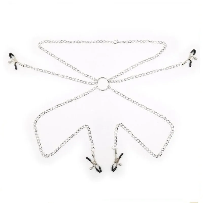 0221DL      Serving Chains Collar, Nipple and Pussy Clamps Set