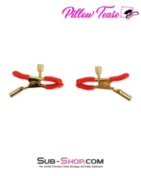 0907M      Red Rubber Tipped Adjustable Gold Nipple Clamps