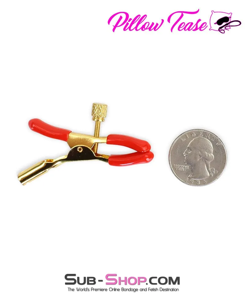 0907M      Red Rubber Tipped Adjustable Gold Nipple Clamps