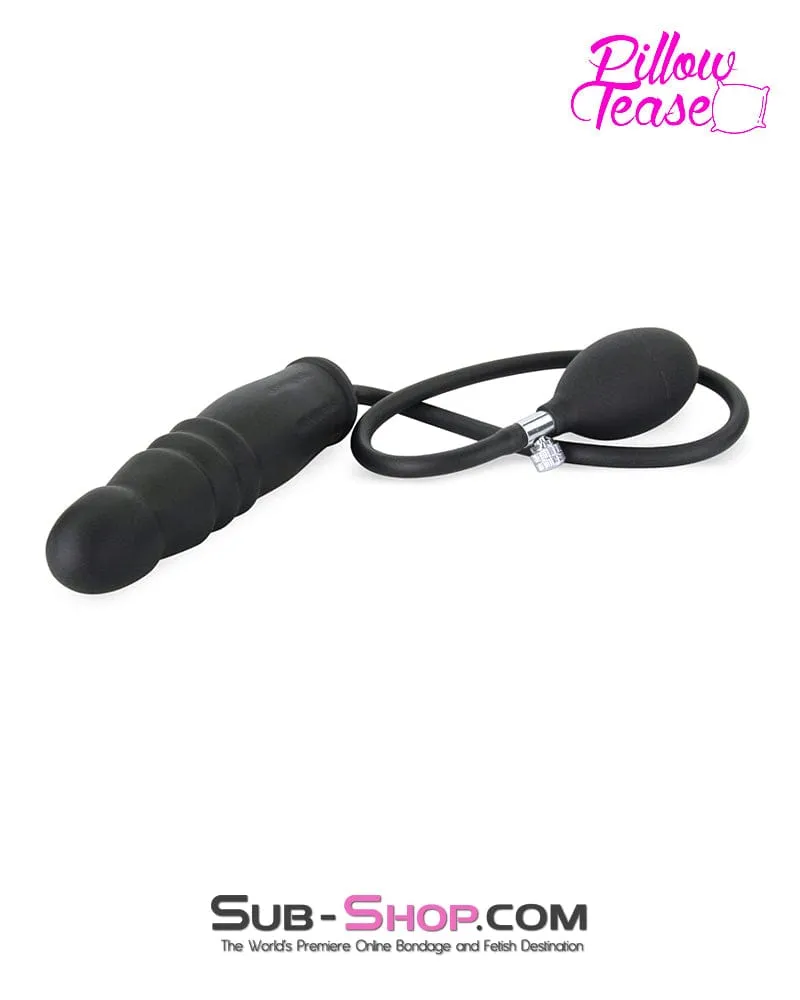 1820MQ      Inflatable Ribbed Black Rubber Dildo