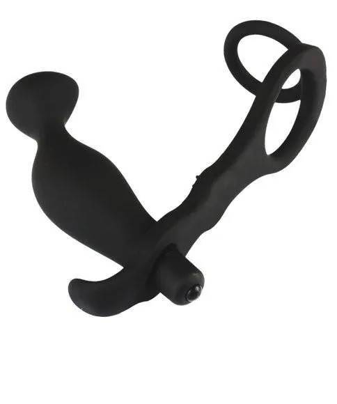 3500M      Balls 'N All Black Silicone P-Spot Vibrator & Cock Rings Set - LAST CHANCE - Final Closeout!