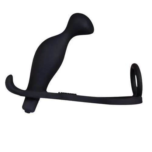 3500M      Balls 'N All Black Silicone P-Spot Vibrator & Cock Rings Set - LAST CHANCE - Final Closeout!