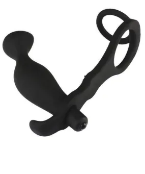 3500M      Balls 'N All Black Silicone P-Spot Vibrator & Cock Rings Set - LAST CHANCE - Final Closeout!