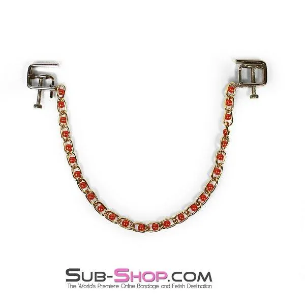 6821MH      Nipple Press Pink Beaded Chain Nipple Clamps