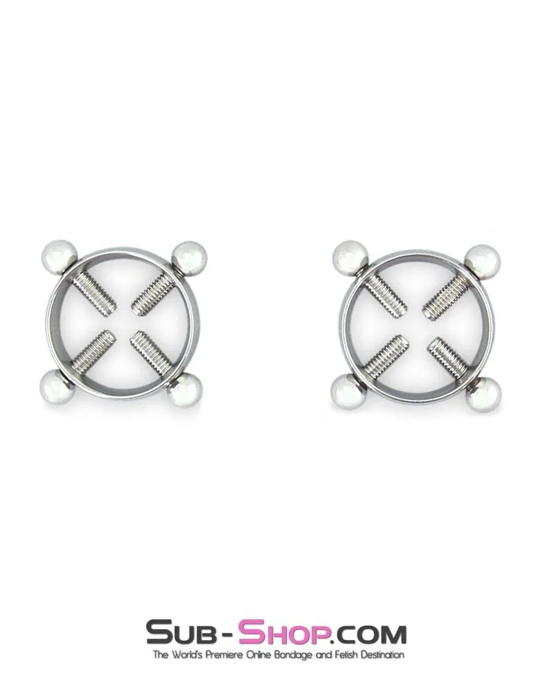 6861AE      Silver Nipple Vise Non-Piercing Nipple Jewelry 4 Way Thumb Screw Nipple Clamps - LAST CHANCE - Final Closeout!