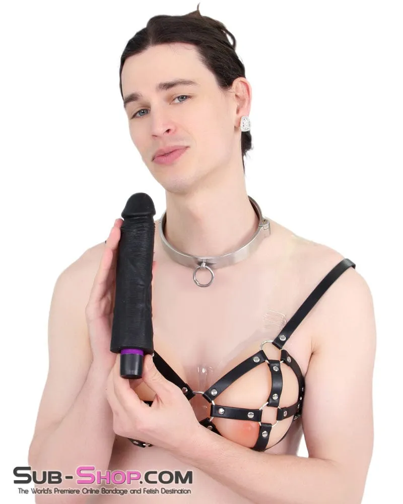 7324M-SIS      Sissy Boy Super-soft 9" Black Silicone Dildo Vibrator