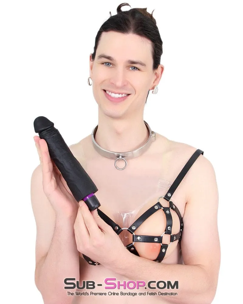 7324M-SIS      Sissy Boy Super-soft 9" Black Silicone Dildo Vibrator