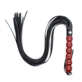 9998RS      Wooden Beaded Handle 25" Black Flogger Whip - LAST CHANCE - Final Closeout!