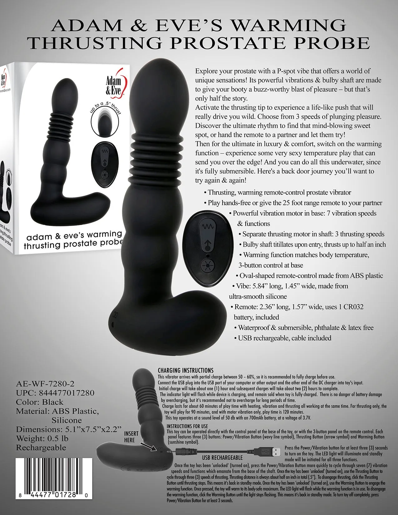 Adam & Eve Adams Warming & Rotating Prostate Thruster