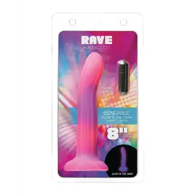 Addiction Rave Bendable 8 in. Silicone Dildo Glow in the Dark Pink Purple