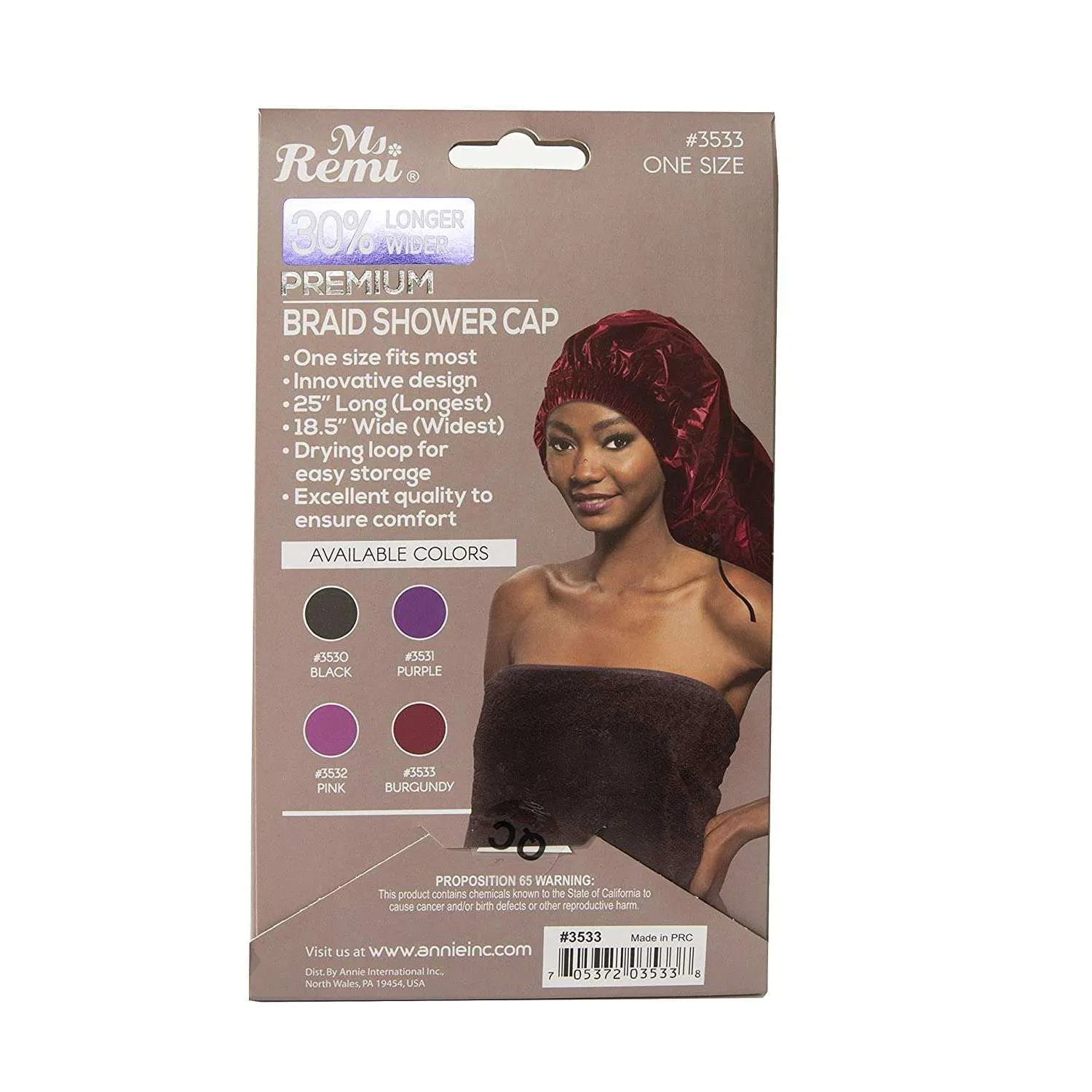 Annie Ms. Remi Braid Shower Cap Burgundy #3533