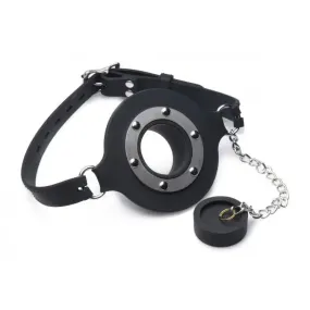 Black Bendable Pie Hole Silicone Feeding Gag with Buckles