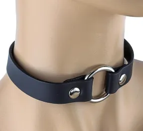 Black Leather Collar w/ Single Silver O Ring