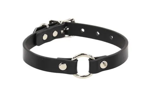 Black Leather Collar w/ Single Silver O Ring