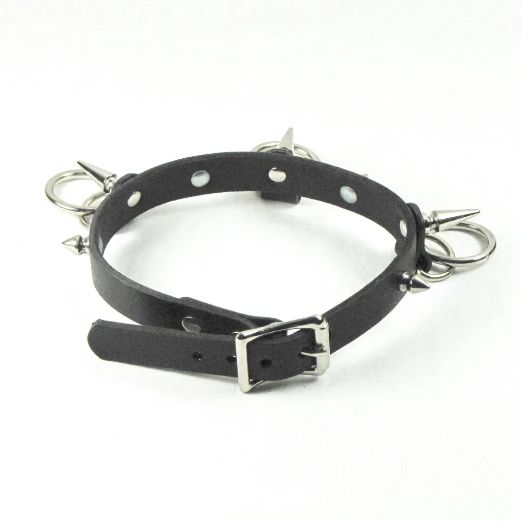 Black Leather Collar w/ Small and Large Silver Spikes w/ Silver O Ring Details