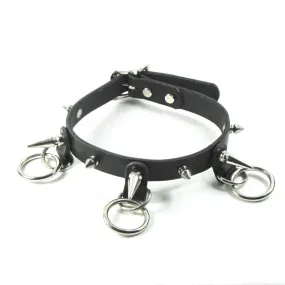 Black Leather Collar w/ Small and Large Silver Spikes w/ Silver O Ring Details