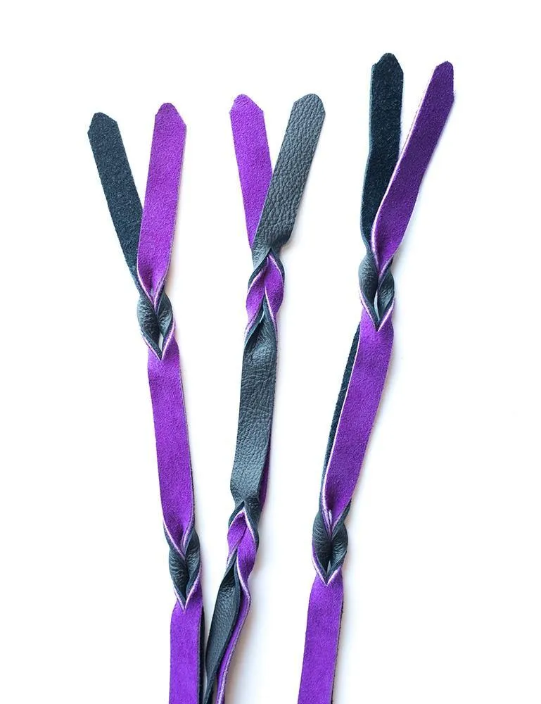 Braided Leather Flogger, Purple & Black