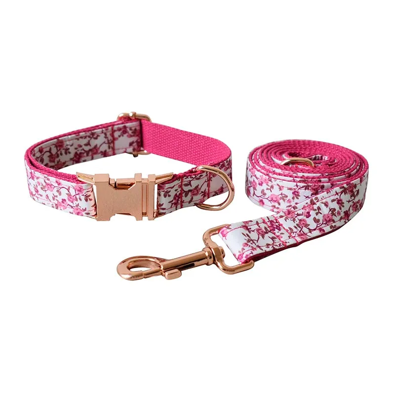 Custom metal buckles engraved floral Dog Collar Bowtie Leash| Personalized Collar Bowtie Leash