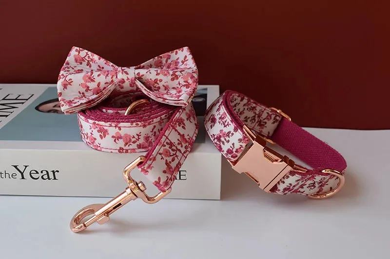 Custom metal buckles engraved floral Dog Collar Bowtie Leash| Personalized Collar Bowtie Leash