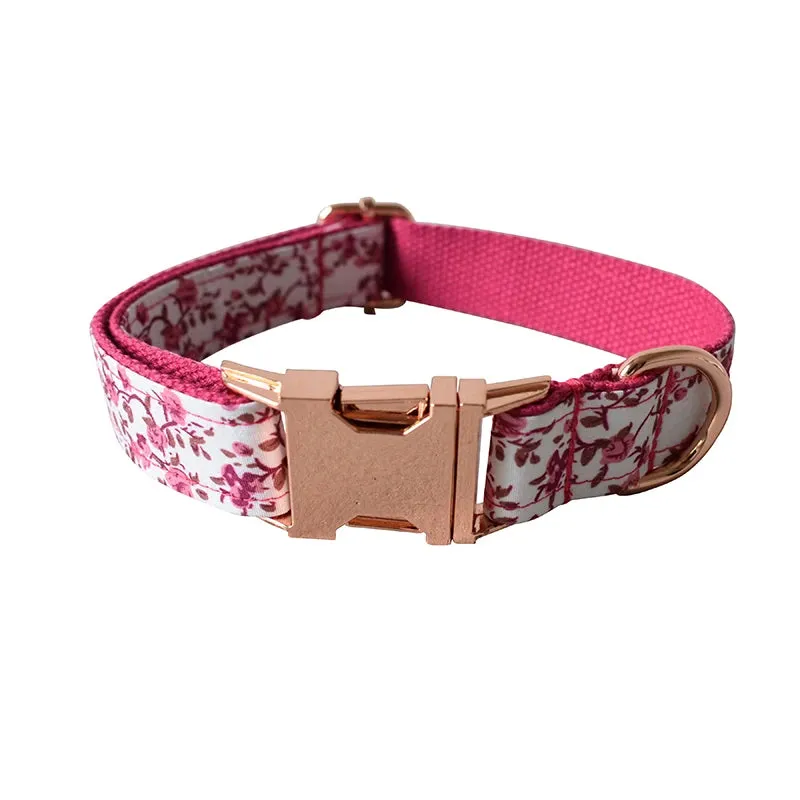 Custom metal buckles engraved floral Dog Collar Bowtie Leash| Personalized Collar Bowtie Leash