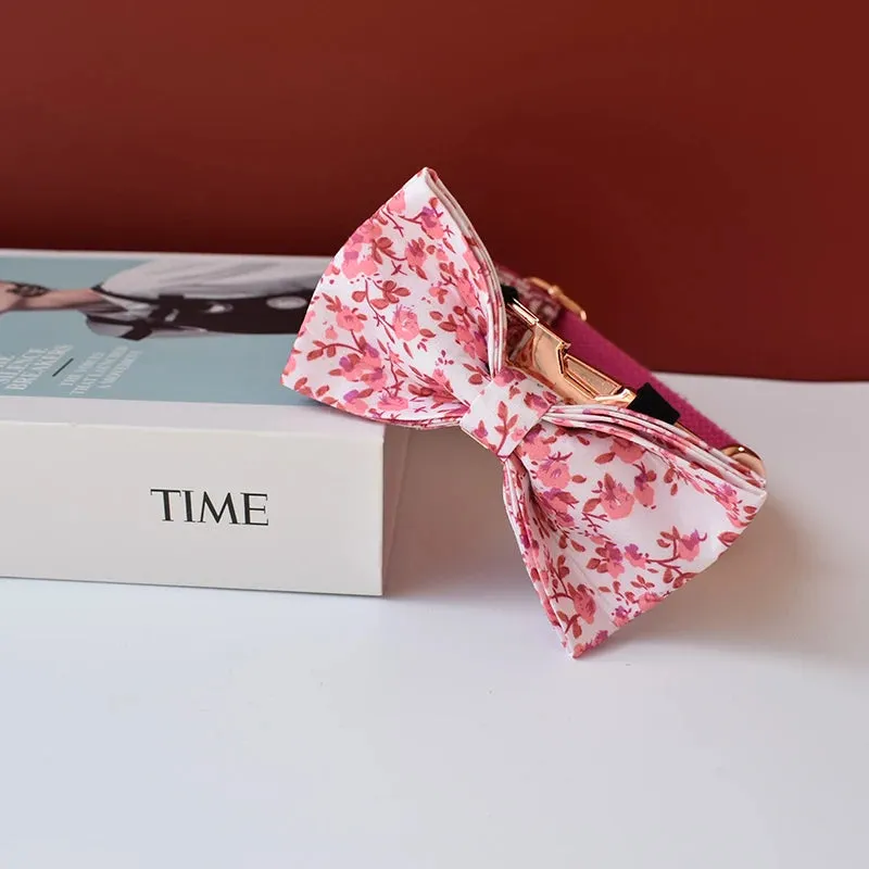 Custom metal buckles engraved floral Dog Collar Bowtie Leash| Personalized Collar Bowtie Leash