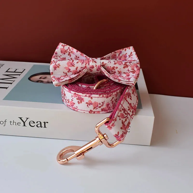 Custom metal buckles engraved floral Dog Collar Bowtie Leash| Personalized Collar Bowtie Leash