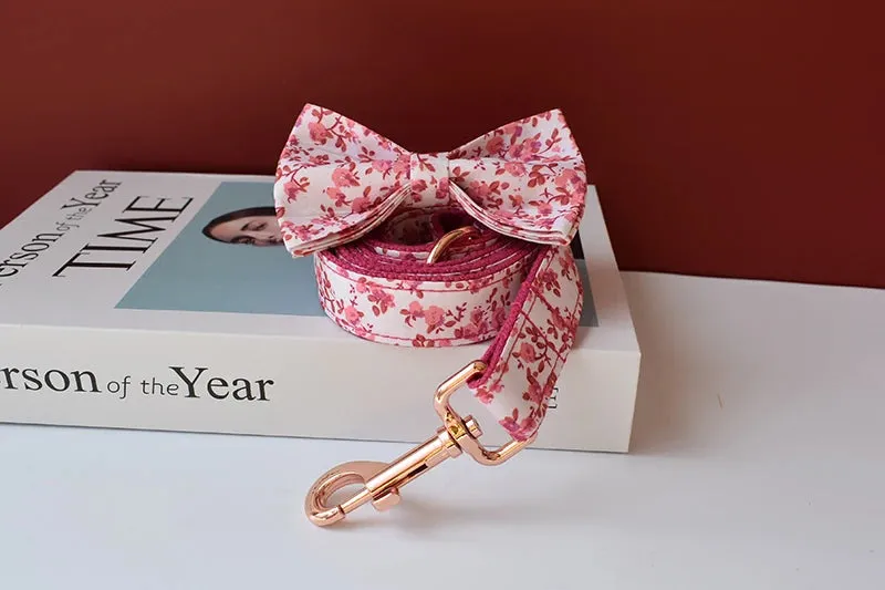 Custom metal buckles engraved floral Dog Collar Bowtie Leash| Personalized Collar Bowtie Leash