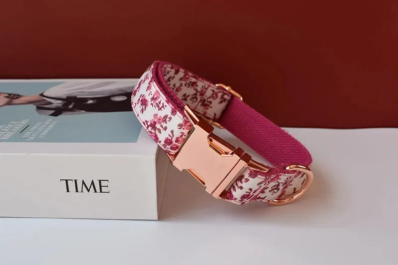 Custom metal buckles engraved floral Dog Collar Bowtie Leash| Personalized Collar Bowtie Leash