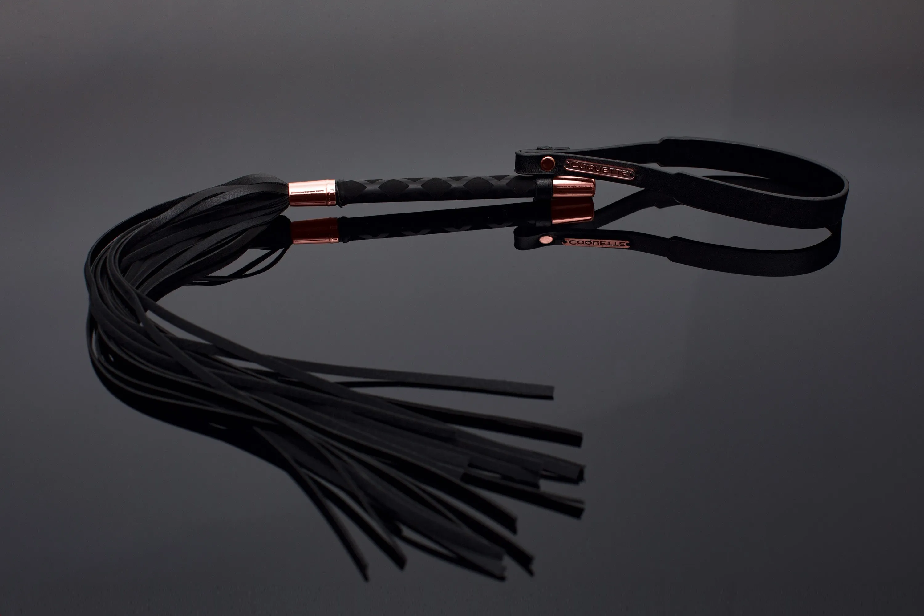 Fiery Elegance Vegan Flogger in Black & Rose Gold
