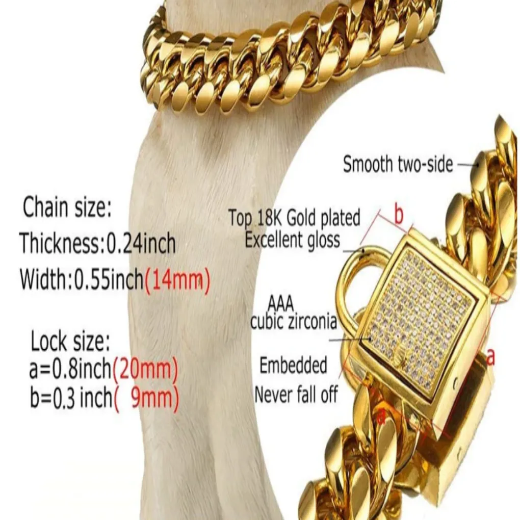 Gold Dog Chain Collar~Miami Curb Link~Rhinestone Clasp