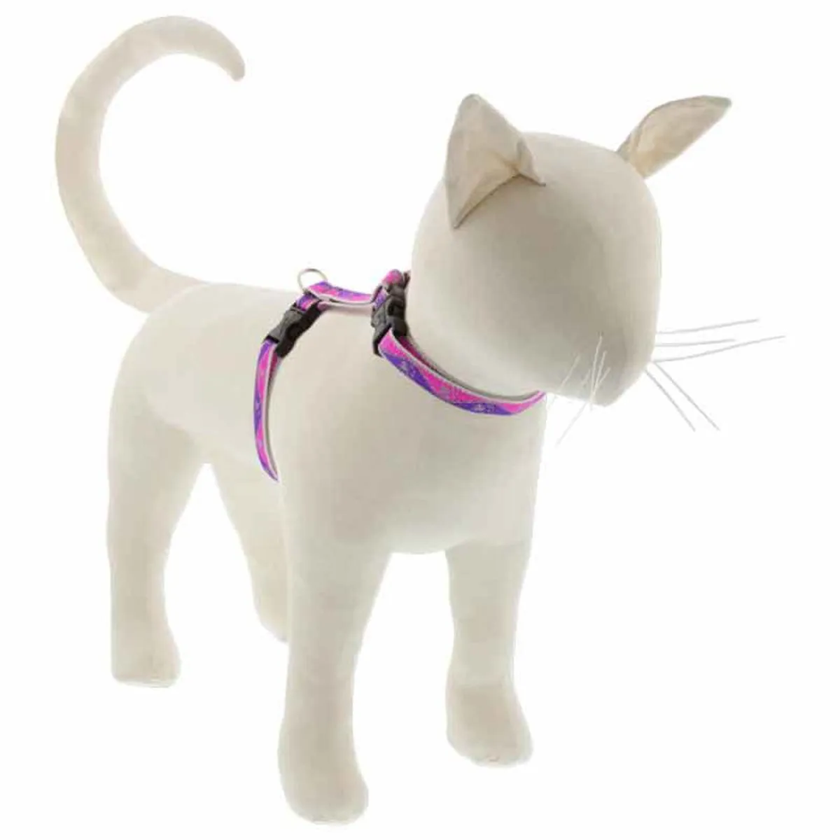 Lupine Reflective H-Style Cat Harness 1/2" Wide 9"-14" Girth Pink Paws