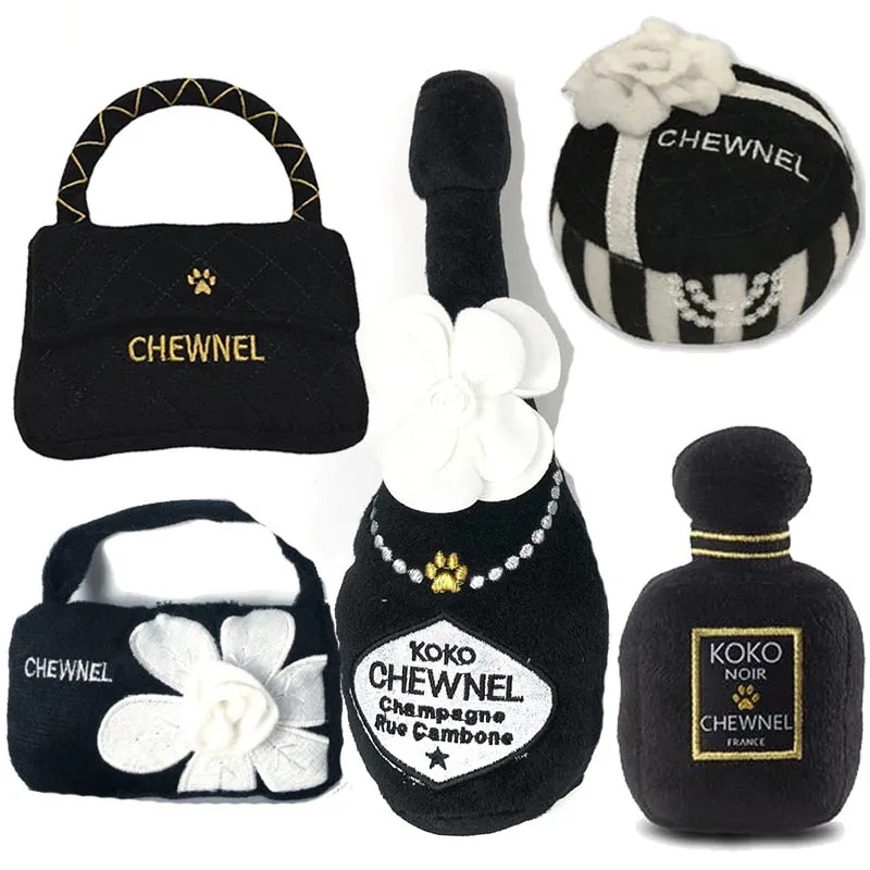 Luxury Koko Chewnel Dog Toys Pet Accessories Cute Cup Bags Bone Shaped Stuffed Dog Plush Squeaky Toy