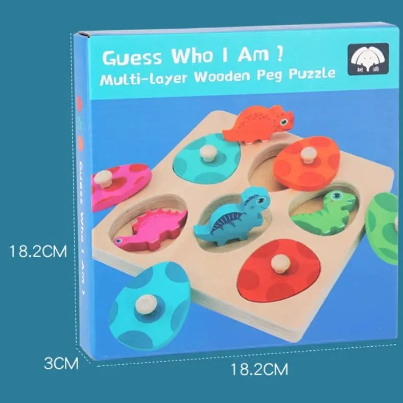 Montessori Wood Dinosaur Peg Puzzle