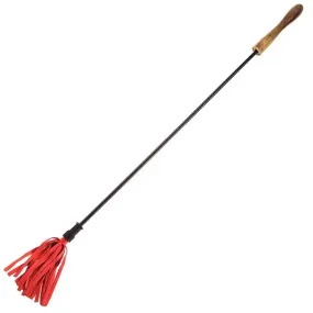 Red Riding Crop with Leather-wrapped Grip and Wooden Handle
