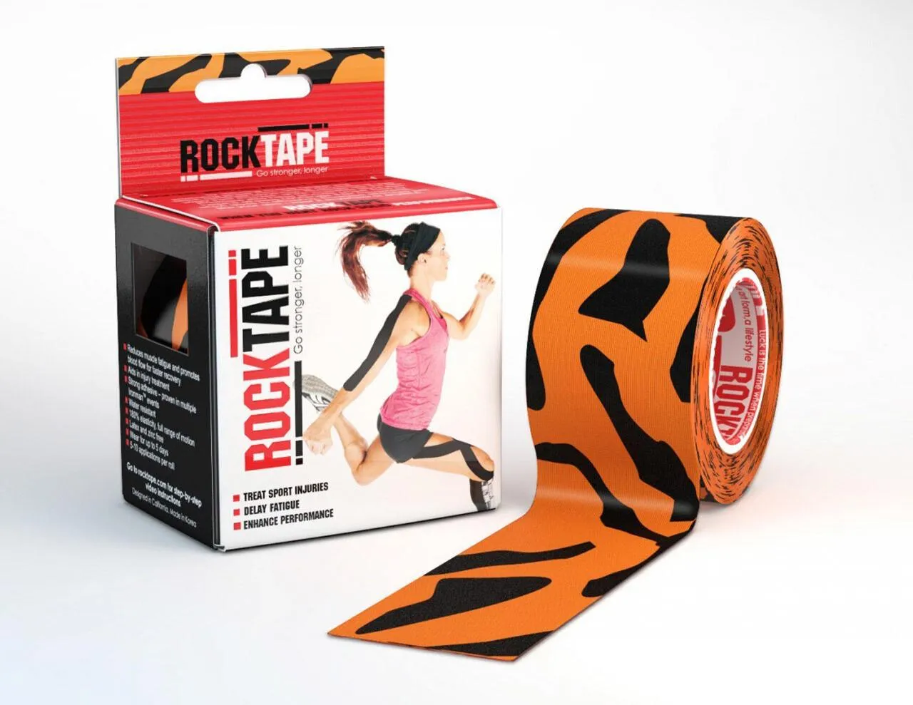 Rocktape Strong Adhesive Kinesiology Tape Patterned Roll - Tiger x 3