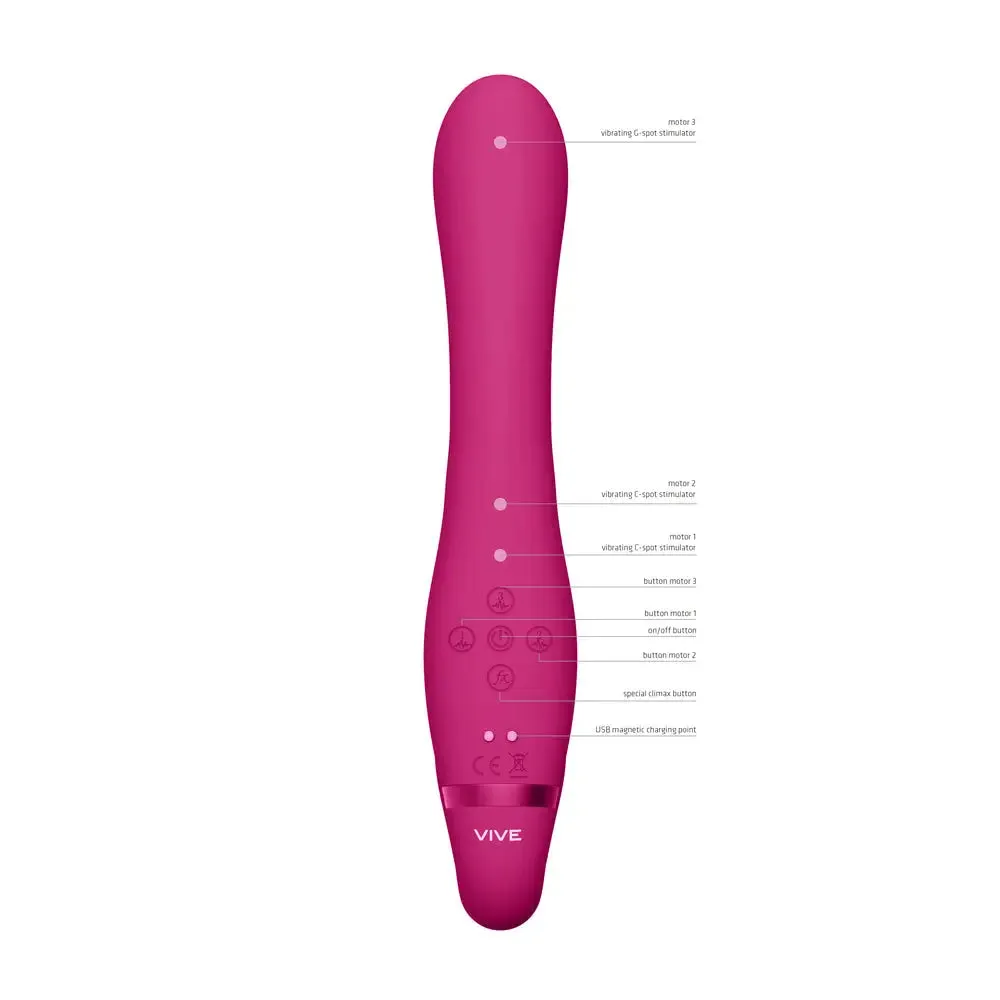 Shots Silicone Pink Rechargeable Strapless Strap on Vibrator with Triple Actions