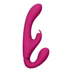 Shots Silicone Pink Rechargeable Strapless Strap on Vibrator with Triple Actions
