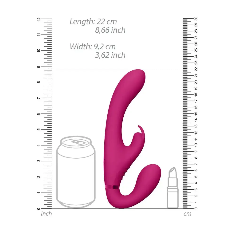 Shots Silicone Pink Rechargeable Strapless Strap on Vibrator with Triple Actions