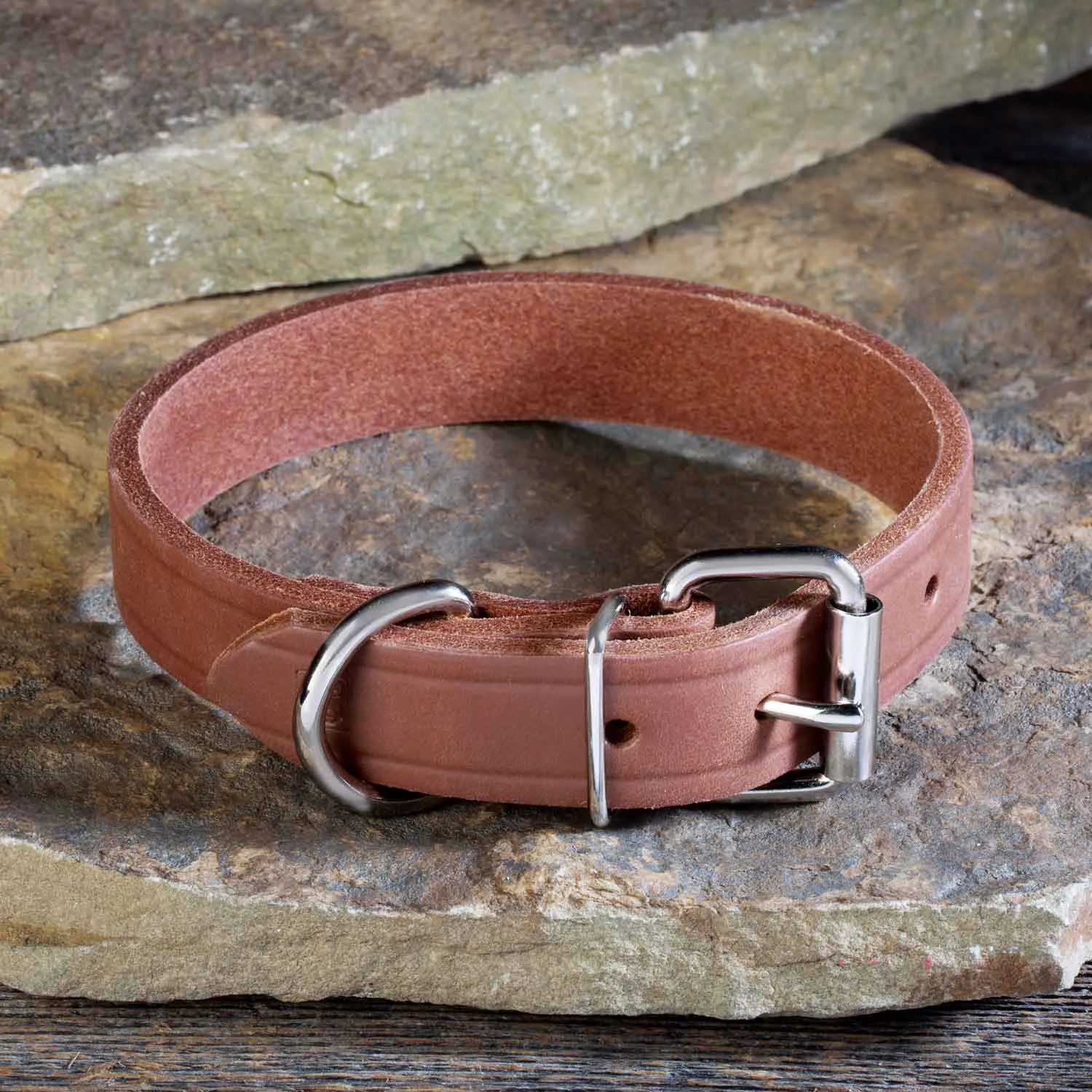 Single Ply 1" Wide Leather Dog Collar - Regular D-Ring - Style# 100